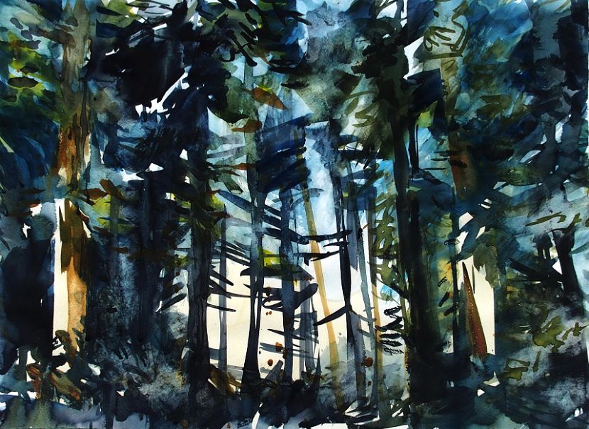 MORGENDÄMMERUNG, Aquarell, 50 x 64 cm